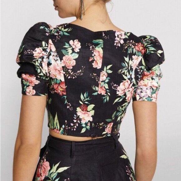 ZIMMERMANN Size 0 Bellitude Cropped Lace-up Floral Print Linen Top Shirt Blouse - Picture 3 of 12